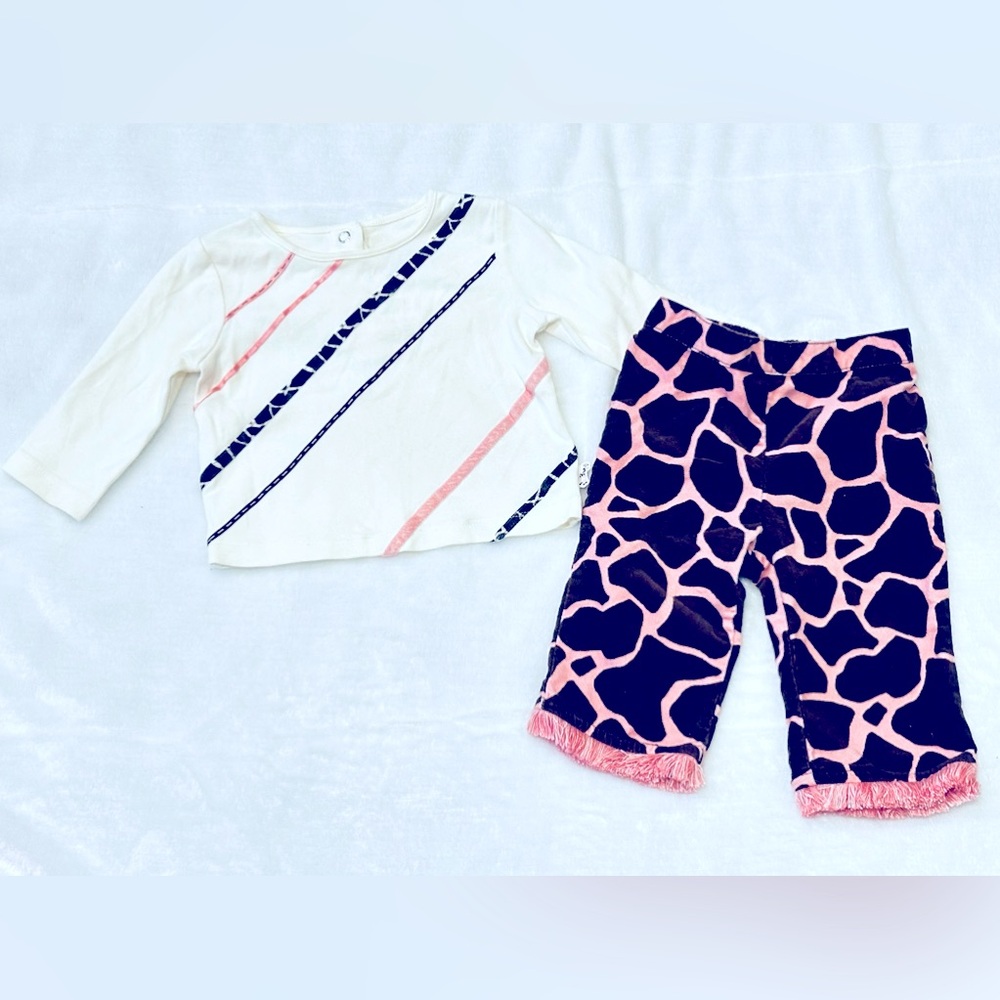 Gymboree 6-12 MONTH BABY GIRL GIRAFFE CLUB Ribbon top Fringe Pants outfit set